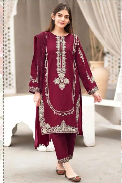 bareeze winter collection 2025 – premium dhanak embroidered 3pc red