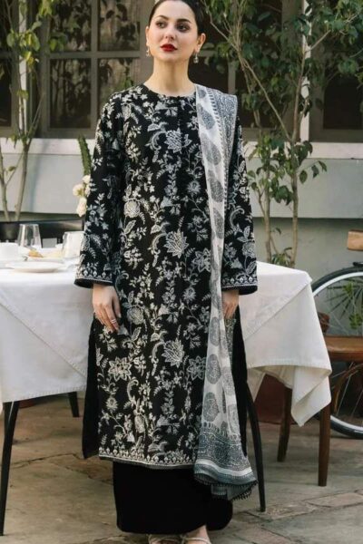 zara shahjahan winter 2025/26 – most hit linen 3pc fully embroidered suit with chiffon dupatt