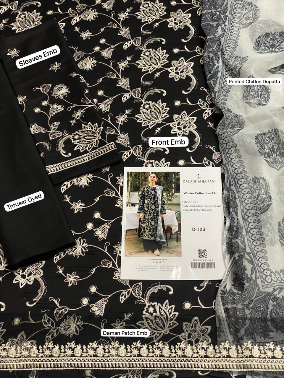 zara shahjahan winter 2025/26 – most hit linen 3pc fully embroidered suit with chiffon dupatt