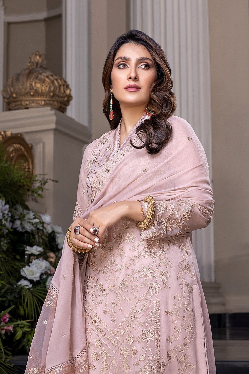 azure unstitched chiffon suit with malai trouser – full embroidered front & dupatta