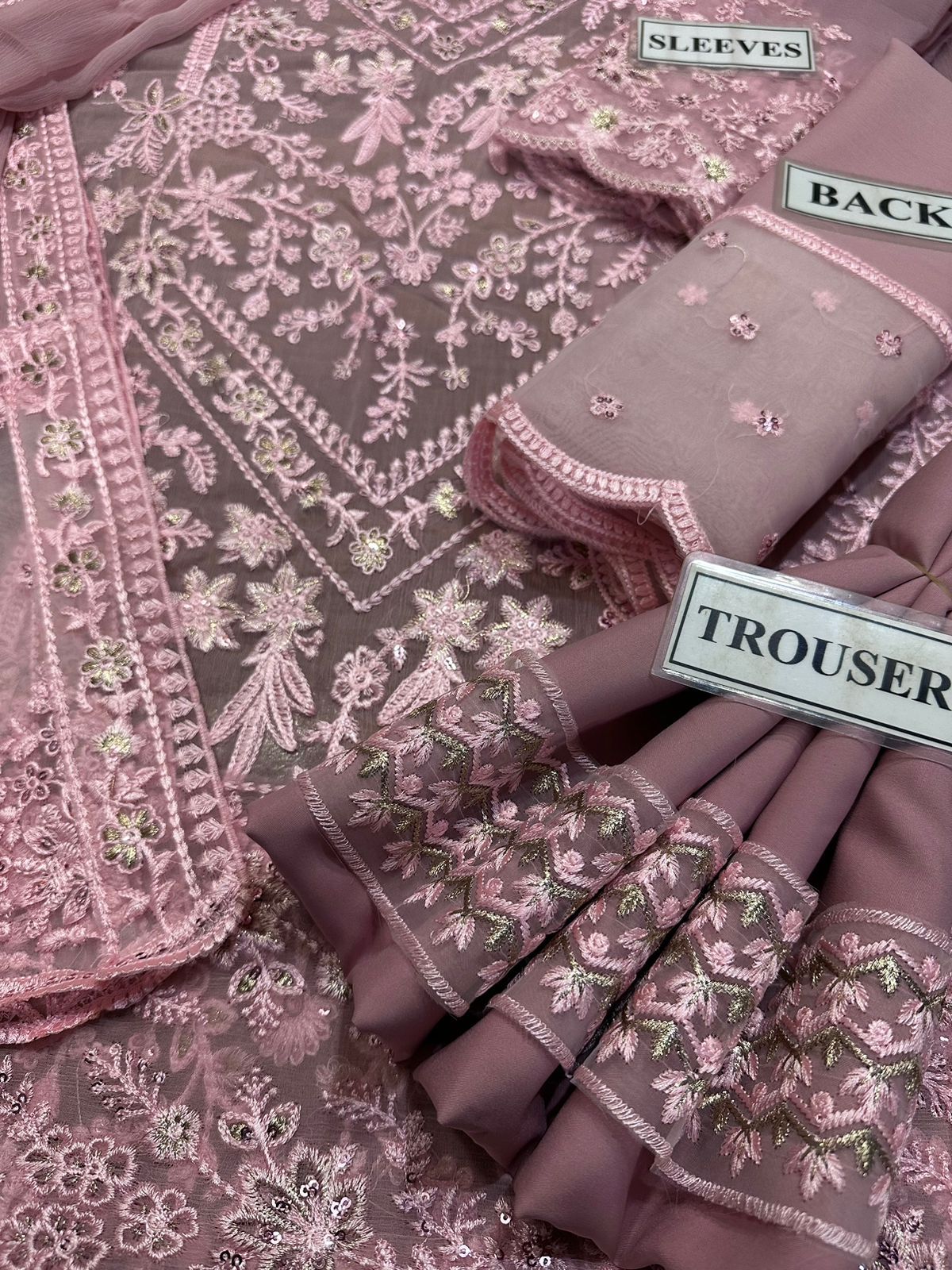 azure unstitched chiffon suit with malai trouser – full embroidered front & dupatta