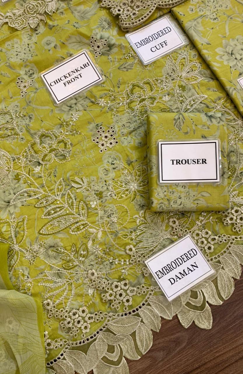 iznik unstitched lawn suit with chiffon dupatta & embroidery