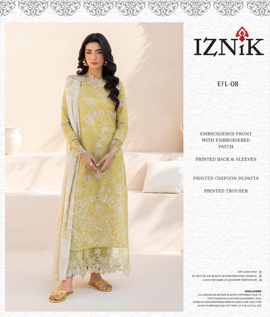 iznik unstitched lawn suit with chiffon dupatta & embroidery