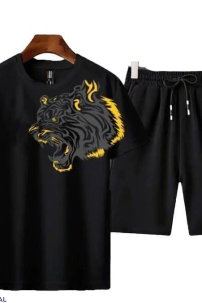 2 pcs men's jersey printed t shirt & shorts tracksuit