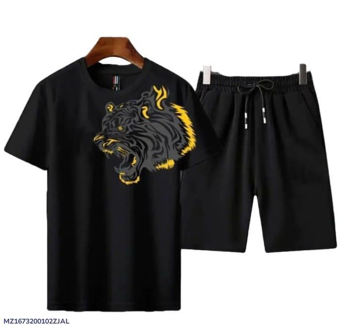 2 pcs men's jersey printed t shirt & shorts tracksuit