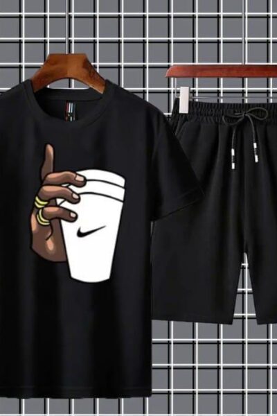2 pcs men's jersey printed t shirt & shorts tracksuit
