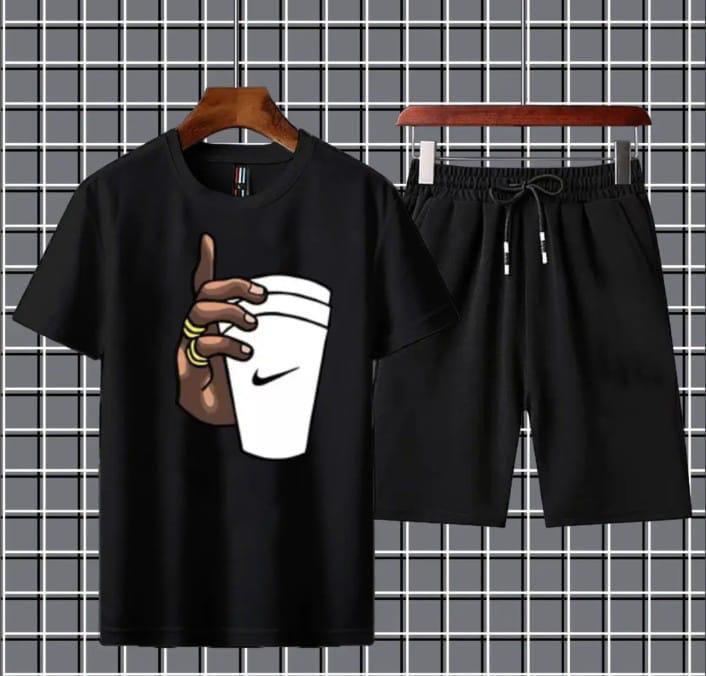 2 pcs men's jersey printed t shirt & shorts tracksuit