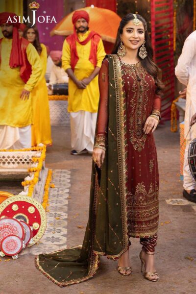 Elegant Embroidered Chiffon Dress with Sequence – Summer 2025