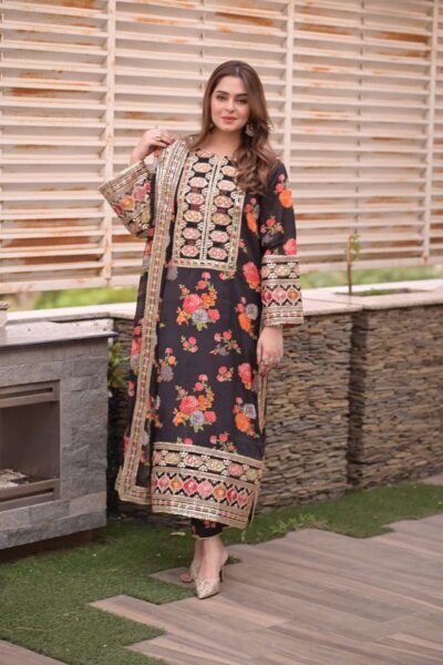 aneelas collection – hit code unstitched 3pc shamoz silk embroidered suit 2025