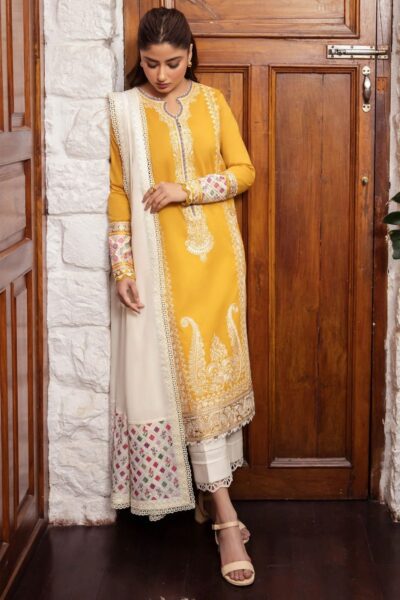 zaha winter 2024 hit code 7194 | 3pc dhanak embroidered suit with shawl