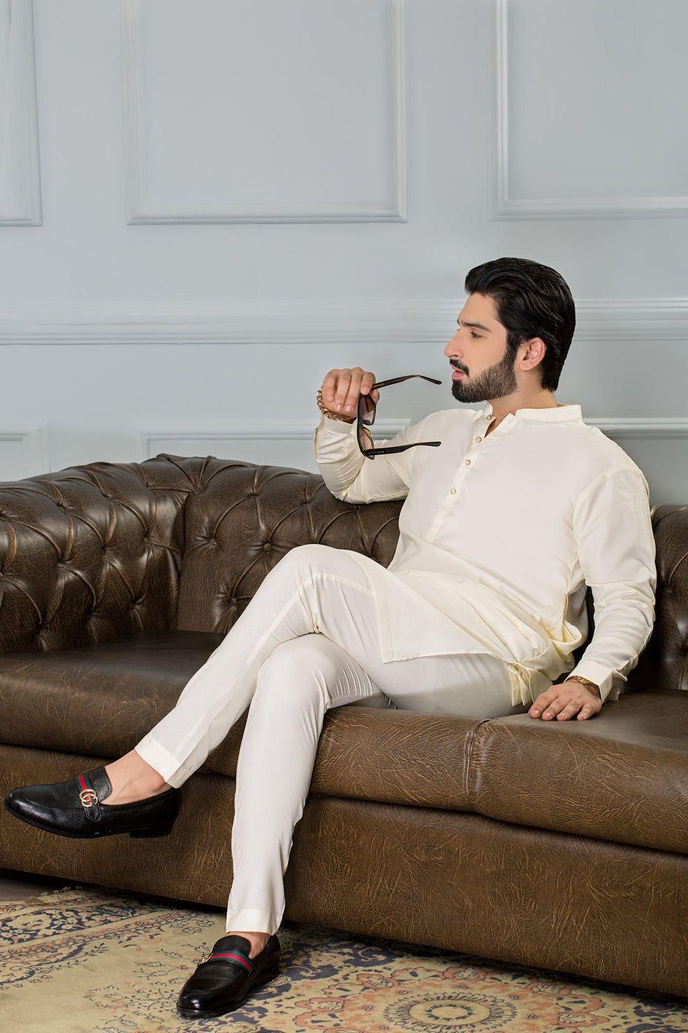 men’s wash and wear plain suit – ban collar