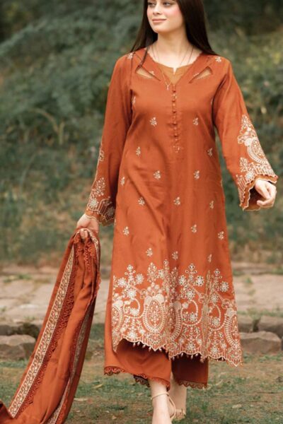 bareeze winter collection 2025 – premium dhanak embroidered 3pc suit with full heavy appliqué shawl