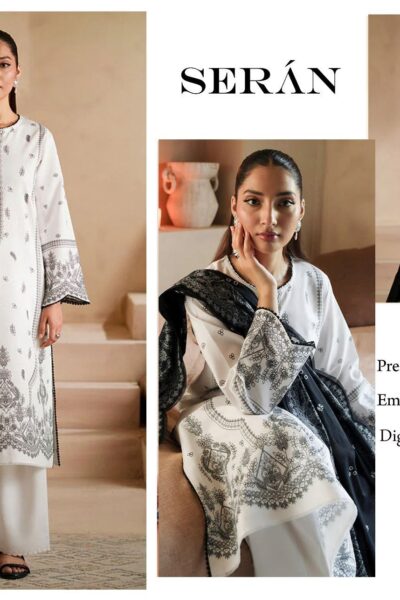 seran winter collection 2025 – premium dhanak 3pc embroidered suit with digital printed wool shawl