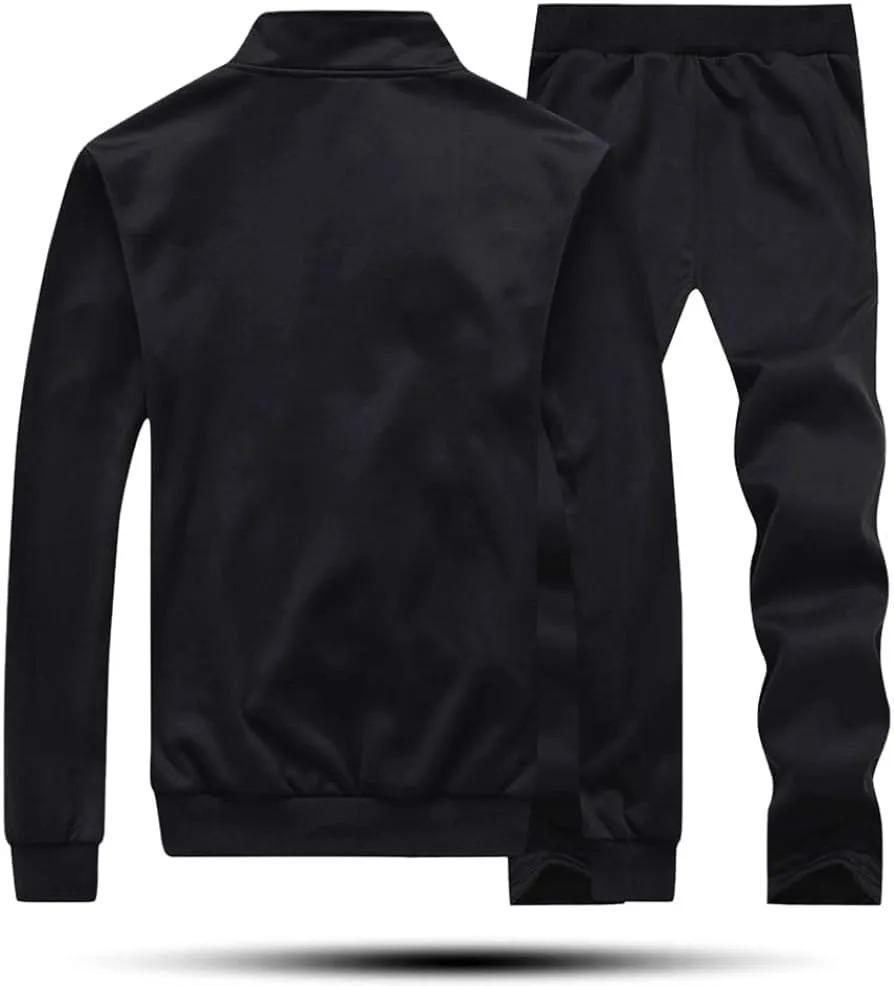 men’s fleece track suit – 2 pcs black | plain collar winter outfi